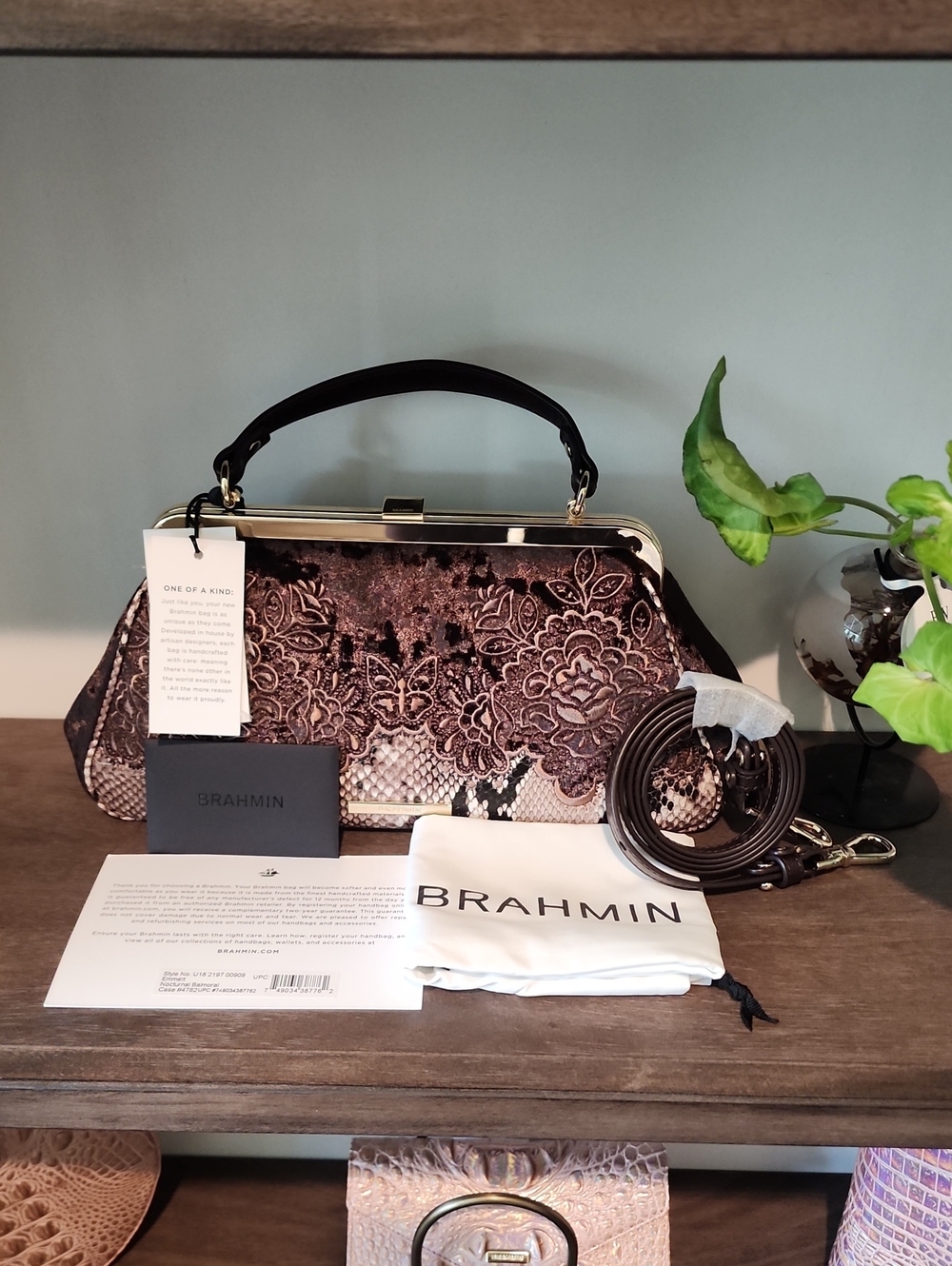 NWT Brahmin Emmett Nocturnal Balmoral Hand-Embroidered Frame Bag w/ Strap